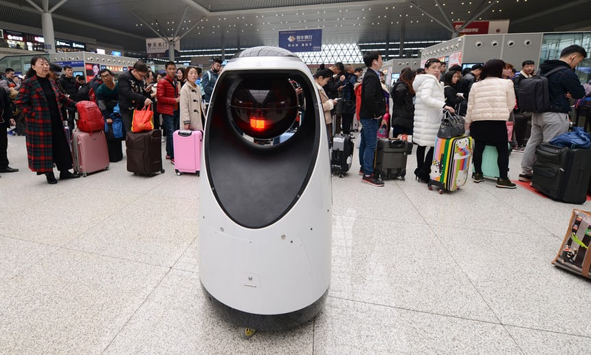 A police patrol robot at Zhengzhou East railway station