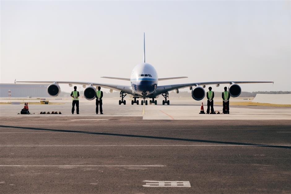 An Airbus 380 with China Southern Airlines ready to take off on Wednesday to become the first commercial flight operated at the Daxing International Airport in Beijing