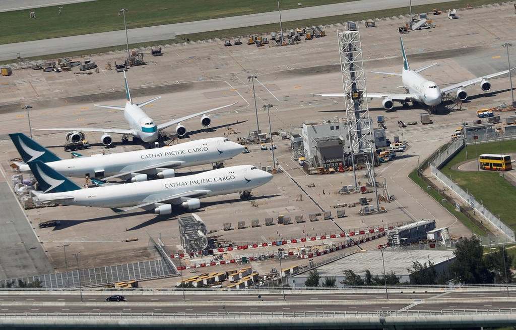 Cathay Pacific Airways planes are seen at the Hong Kong International Airport
