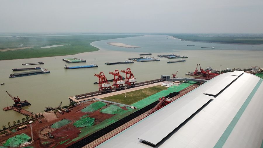 Aerial photo shows a capsule shaped bulk cargo warehouse in Yueyang Hunan Province